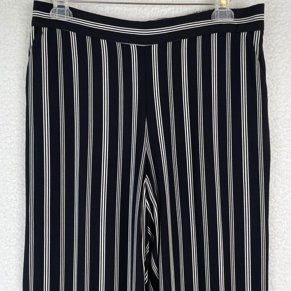 LOFT Womens Black White Striped Wide Leg Pants Viscose Size M Elastic Waist